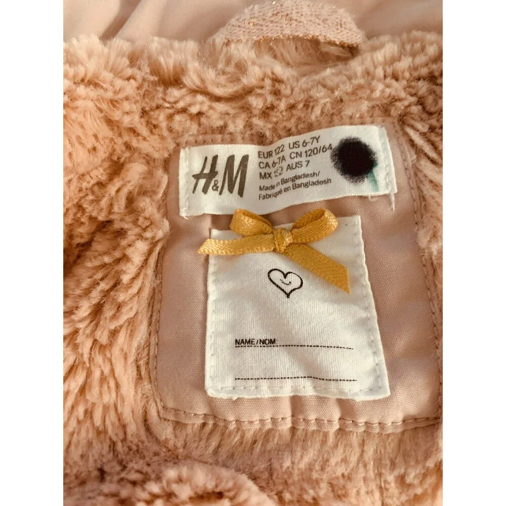 H&M Girls Sherpa  Parka Jacket Coat  Rose Pink Size 6-7